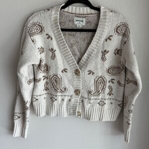 American Eagle Outfitters Womens Cardigan Small Beige Paisley Knit Button Up